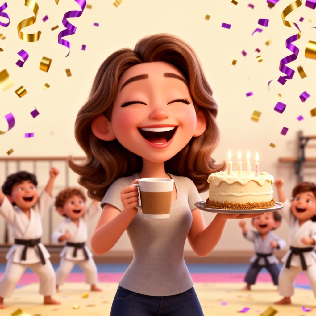 Happy mom enjoying a stress-free Karate America birthday party